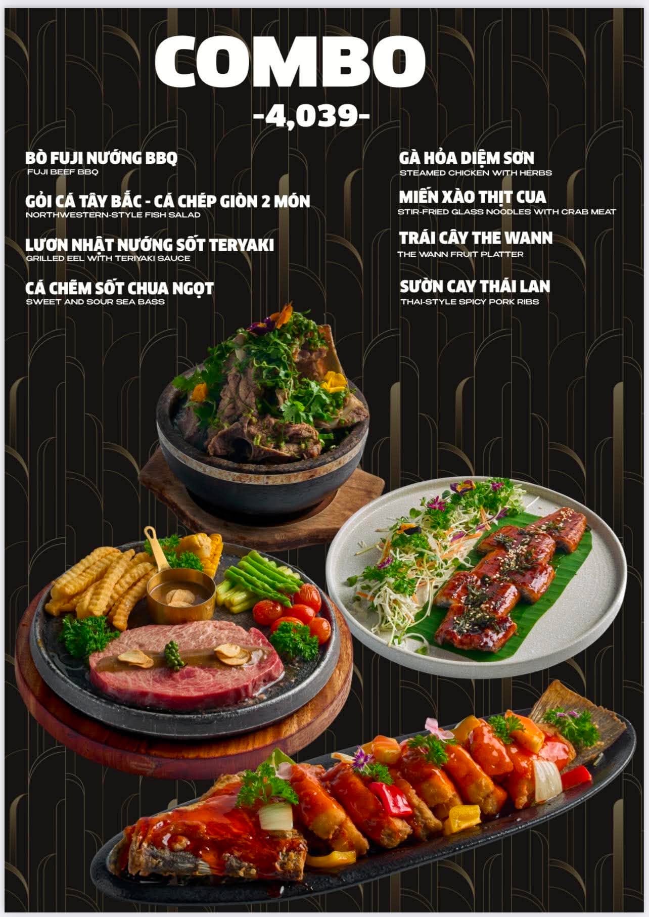 Bảng menu combo bò nướng và hải sản