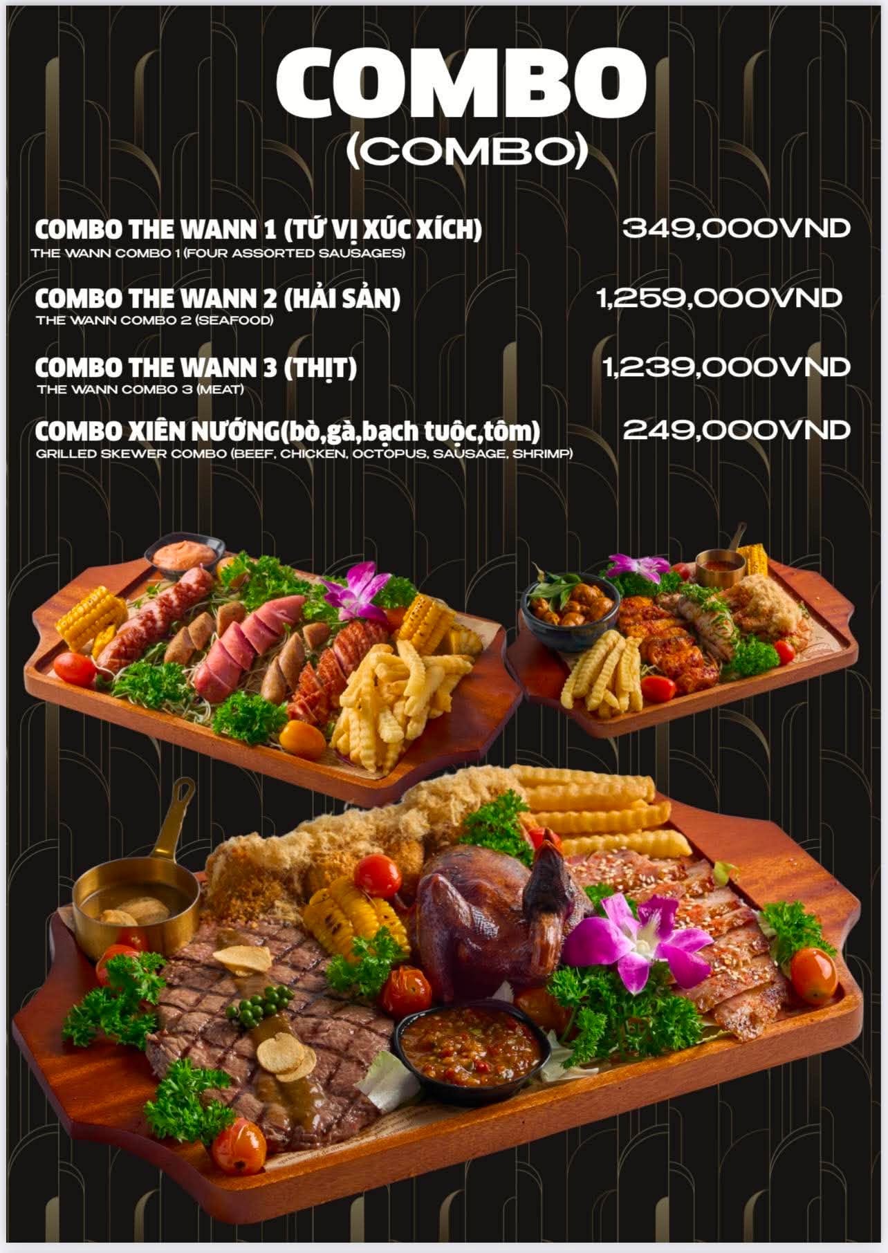 Bảng menu combo món nướng